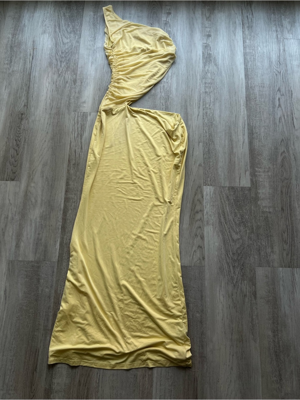 Peppermayo Yellow One-Shoulder Ruched Maxi Dress
